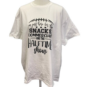 Hand Printed Medium Superbowl Here for the Snacks Commercials Halftime Show Tee